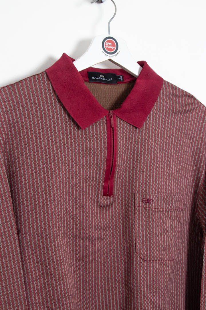 Balenciaga 1/4 Zip Long Sleeve Polo Shirt (M) - Image 4