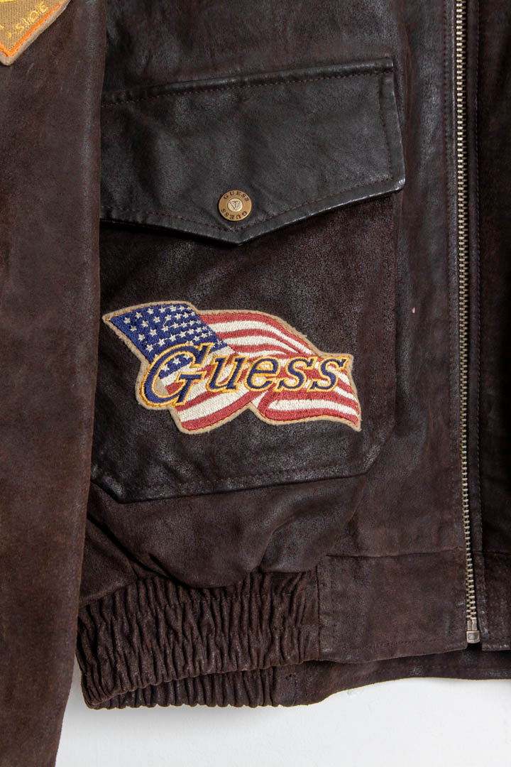 Guess Leather Bomber Jacket (XL) - Image 4
