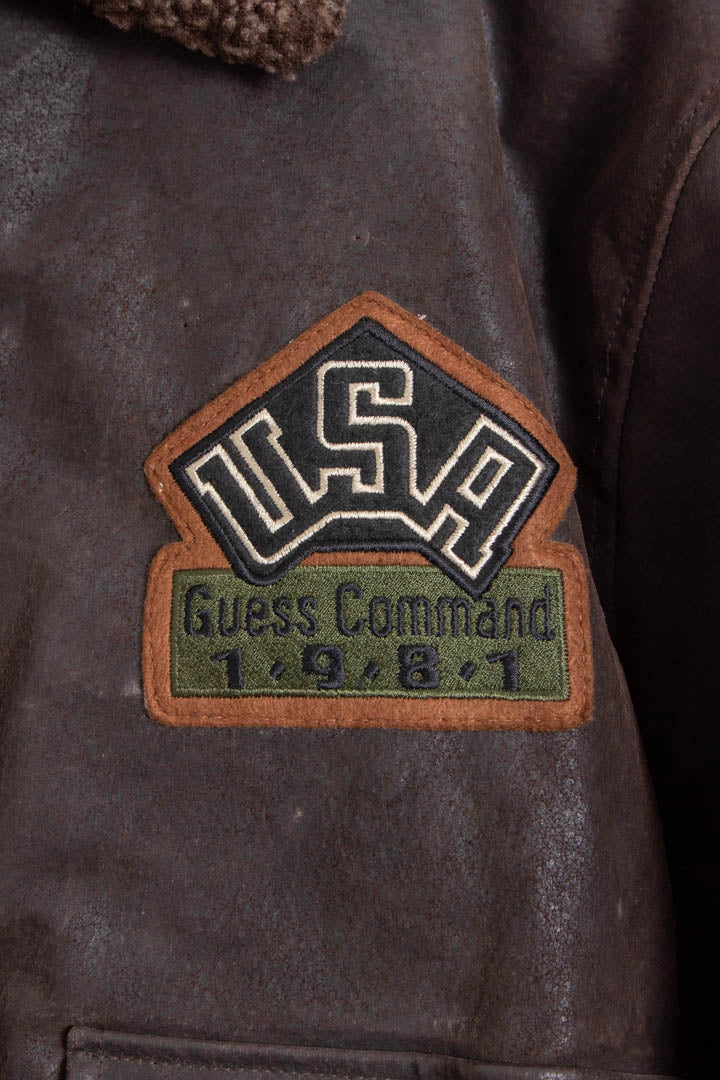 Guess Leather Bomber Jacket (XL) - Image 6