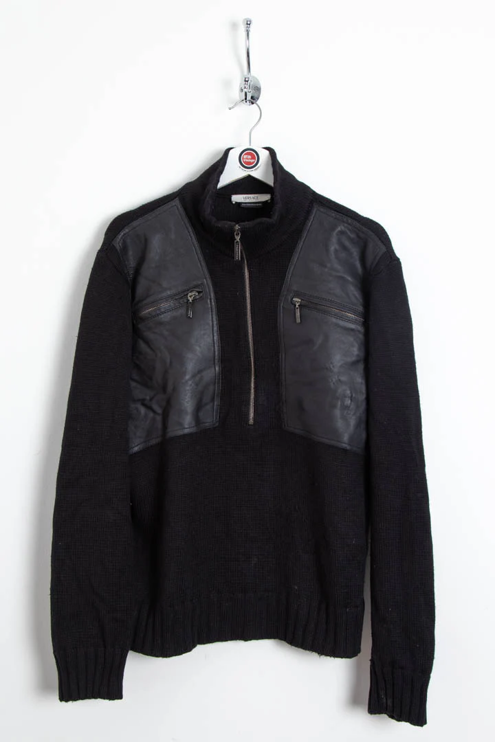 Versace Wool Leather 1/4 Zip Knitted Jumper (M)