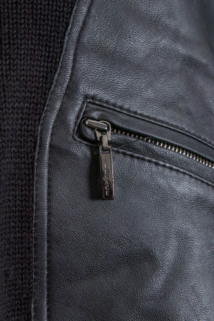 Versace Wool Leather 1/4 Zip Knitted Jumper (M) - Image 4